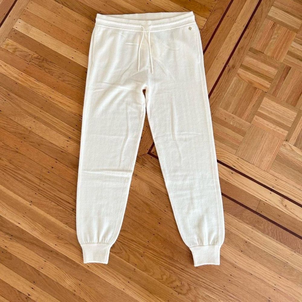 $310 Sandro Cashmere Ivory Cream Joggers Lounge Pants Large Women's 40